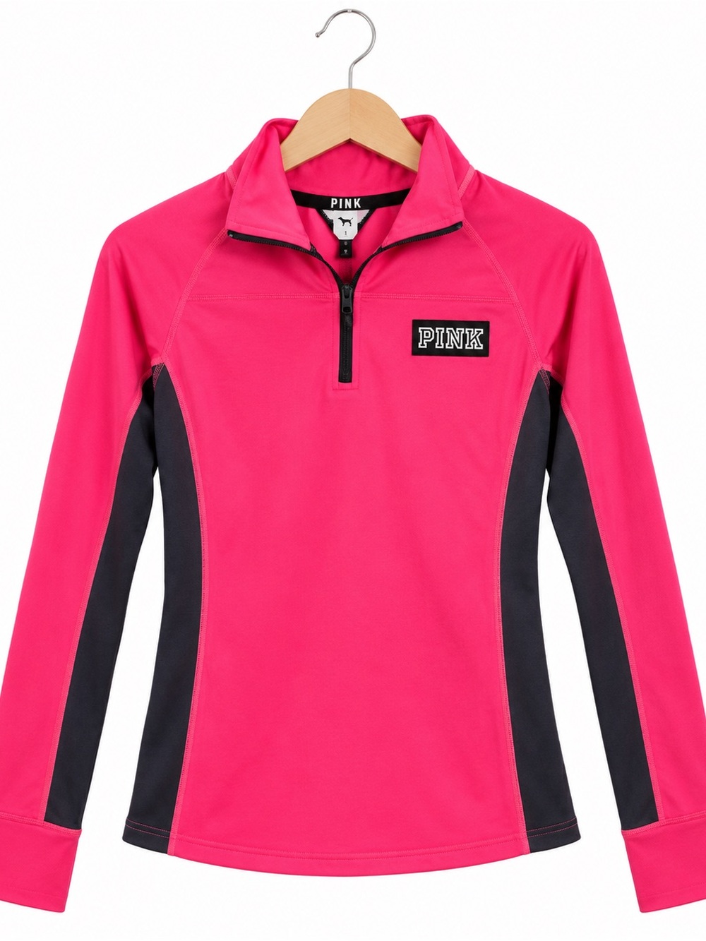 PINK Victoria's Secret Hot Pink & Black Quarter-Zip Pullover